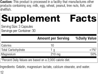 Standard Process Inc. Magnesium Lactate - Supplement for Cell Energy, Muscle & Bone Support - Heart & Nervous System Support - Bioavailable & Absorbable Form of Magnesium - 90 Capsules
