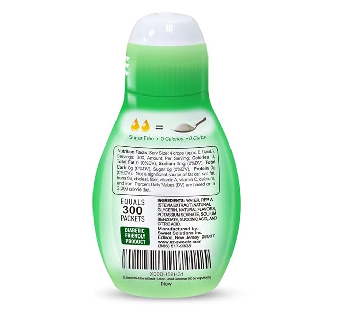 EZ-Sweetz (2-Pack 1.36oz - Liquid De-Bittered Stevia Sweetener 300 Servings/Bottle)