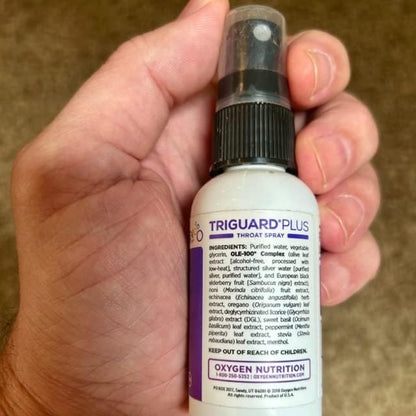 TriGuard Plus Throat Spray | Elderberry Extract, Olive Leaf Extract and Colloidal Silver Water 3-in-1 Immune Support Throat Spray | Powerful Immune System Booster | Great Taste, 2oz, Made in USA
