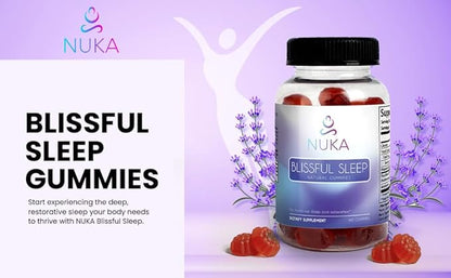 NUKA Blissful Sleep Gummies for Adults - Natural Sleep Aid with 2mg of Melatonin, Passiflora Extract & Vitaman B6 – Restful Sleep & Relaxation –Vegan & Gluten-Free- Passion Fruit 60 Gummies