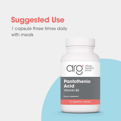 Allergy Research Group Pantothenic Acid - Vitamin B5 for Men & Women, Calcium, 500mg Supplement, Pure, Organic, Vegetarian Capsules - 90 Count