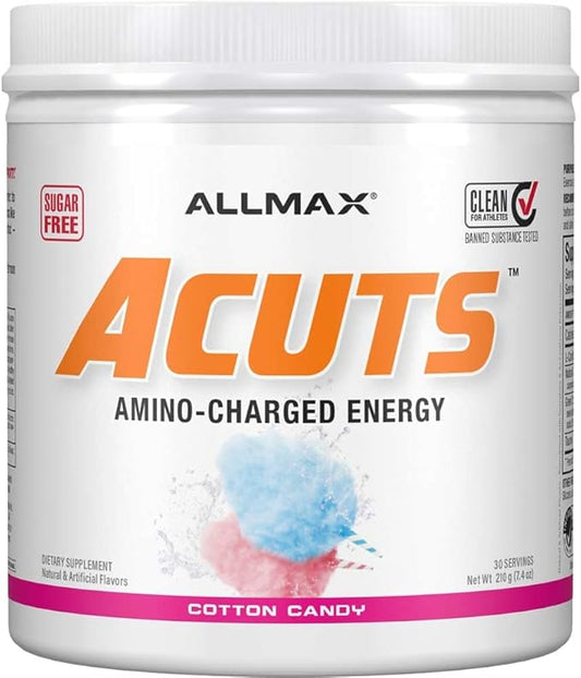 ALLMAX Nutrition AMINOCUTS (ACUTS), Amino-Charged Energy Drink with Taurine, L-Carnitine, Green Coffee Bean Extract, Cotton Candy, 30 Servings