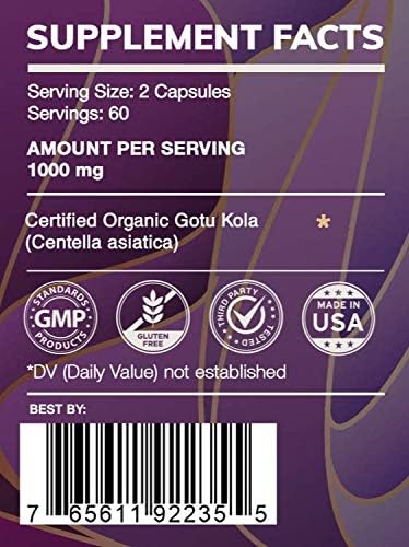 Earth's Love - Gotu Kola 120 Capsules, 500 mg, Gotu Kola (Centella Asiatica) Dried Herb (120 Capsules)