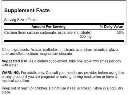 Swanson Calcium (Carbonate Aspartate & Citrate) 500 Milligrams 100 Tabs