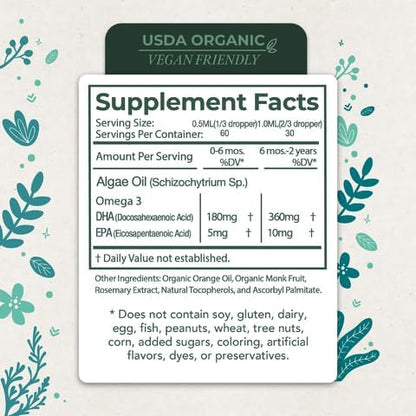 LiveWise Naturals DHA Omega-3 Liquid Drops, Suppplement for Infants and Toddlers, Vegan-Friendly, Great-Tasting Omega-3 Supplement with Pure Orange Oil, Promotes Healthy Brain, Eyes, and Body Defense