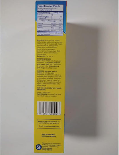 Ballena Azul Aceite de Hígado de Bacalao para Adultos y Niños, COD Liver Oil for Adults and Children, Good Source of Vitamins A,D,E, B1, Dietary Supplement, Omega 3, Inmune System Boost (ORANGE 15 OZ)