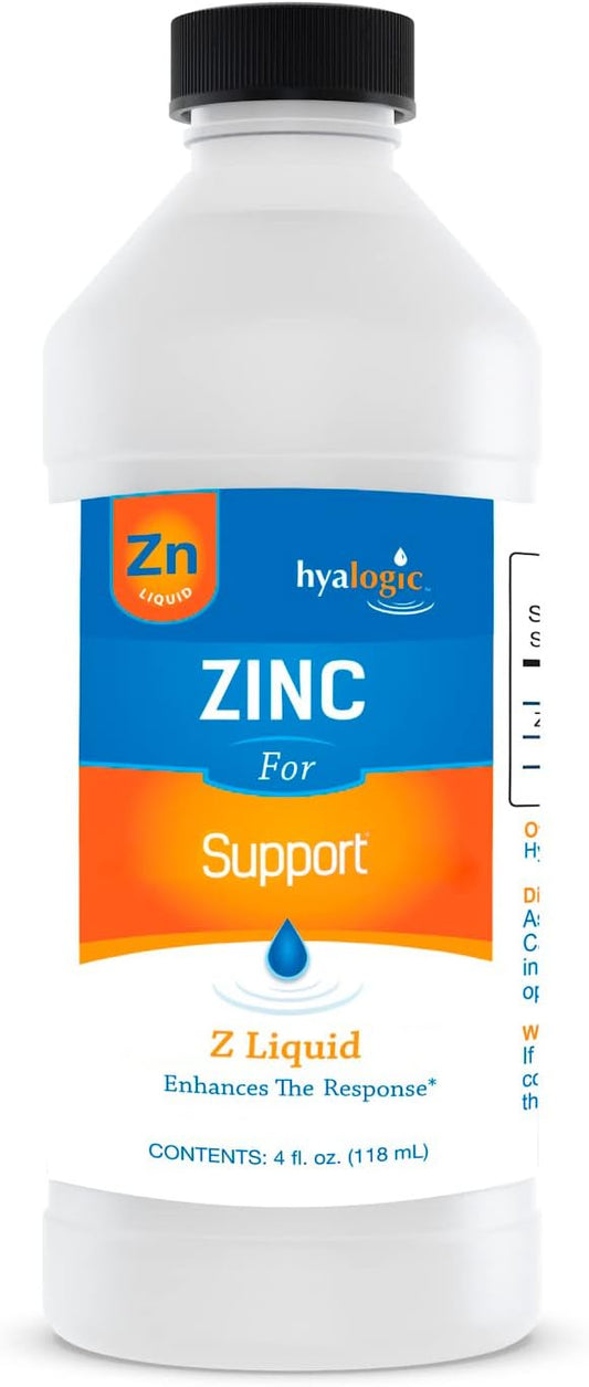 Hyalogic Liquid Zinc Supplement for Immune Support (4 Oz) - Daily Mineral Support Enhanced w/Hyaluronic Acid for Hydration – Immune Zinc Liquid for Men and Women – Gluten Free, Cruelty Free