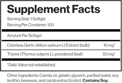 Forever Living - Forever Garlic-Thyme - Cardiovascular & Immune Support with 10mg Garlic Extract & 50mg Thyme Leaf Powder - Odorless Softgel, Gluten-Free - 100 Softgels