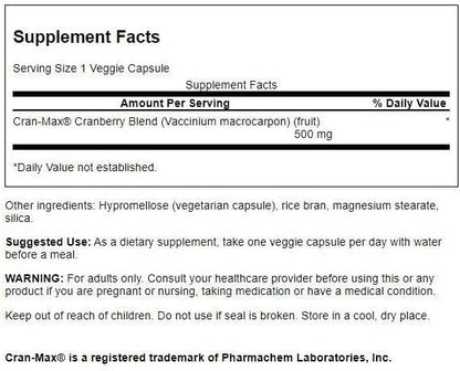 Swanson Cran-Max 500 Milligrams 120 Veg Capsules