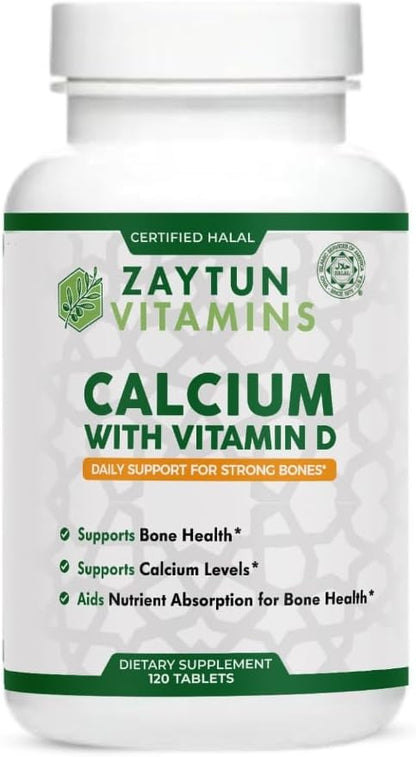 Zaytun Halal Calcium 650 mg + Vitamin D3 for Bone Health, Boosts Calcium Absorption, 1 Per Day, Made in USA, Vegetarian, Halal Certified, 4 Month Supply