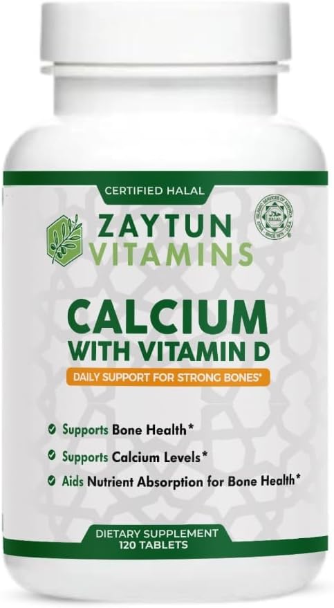 Zaytun Halal Calcium 650 mg + Vitamin D3 for Bone Health, Boosts Calcium Absorption, 1 Per Day, Made in USA, Vegetarian, Halal Certified, 4 Month Supply