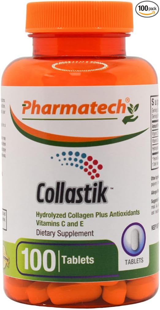 Hydrolyzed Collagen and Vitamins C and E for Women. Skin and Nails Health, Premium Formula Collagen Plus Antioxidants Supplement, 100 Tablets, Collastik