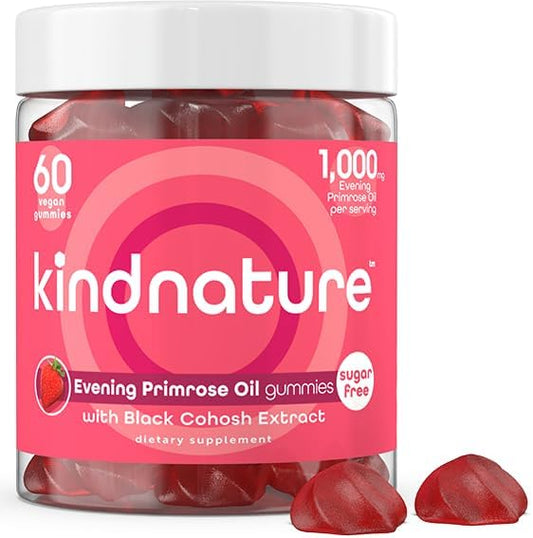 Kind Nature Evening Primrose Oil Gummies for Women – 1000mg with Black Cohosh Extract – Hormonal Balance, PMS & Menopause Support – Vegan, Sugar-Free, Non-GMO