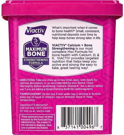 Viactiv Calcium +Vitamin D3 Supplement Soft Chews, Caramel, 60 Chews - Calcium Dietary Supplement for Bone Health