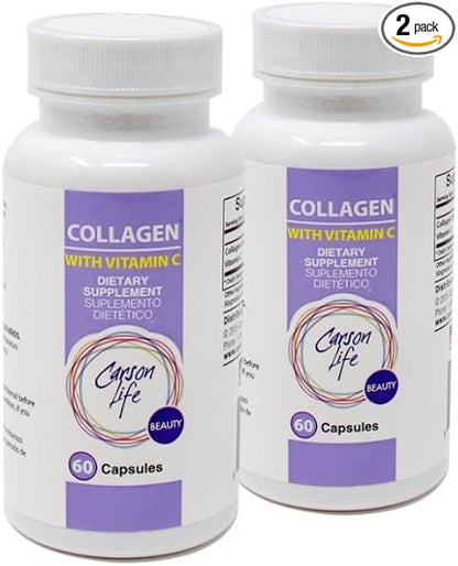 Carson Life Collagen Capsules with Vitamin C - 60 Capsules - Dietary Supplement for Anti Aging, Immune Support, Healthy Hair, Skin and Nails - Made in The USA (2 Pack)
