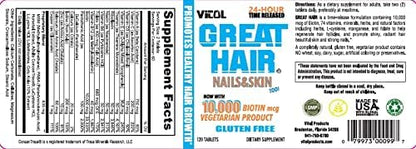 Vitol Great Hair Time Released 10,000 mcg Biotin, 120 Tablets