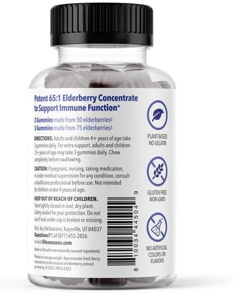 LifeSeasons Clinical Immunity - Elderberry Gummies - Supports a Healthy Immune System - 25 Elderberries Per Gummy - Maltodextrin-Free - Vitamin C, Vitamin D3, Zinc & Elderberry Extract - 75 Gummies