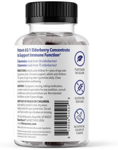 LifeSeasons Clinical Immunity - Elderberry Gummies - Supports a Healthy Immune System - 25 Elderberries Per Gummy - Maltodextrin-Free - Vitamin C, Vitamin D3, Zinc & Elderberry Extract - 75 Gummies