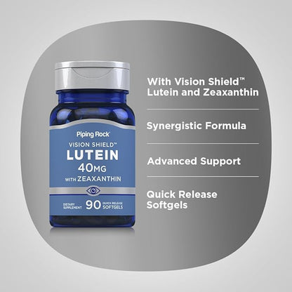 Piping Rock Lutein with Zeaxanthin Supplement | 40mg | 90 Softgels | Eye Health Vitamins from Marigold Extract | Non-GMO, Gluten Free