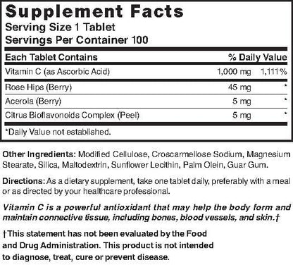 Nature`s Blend Vitamin C 1000mg w/Rose Hips Tablets 100 ct