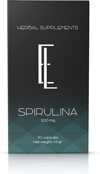 Spirulina Capsules - 90 x 500 mg, High-Potency Plant-Based Superfood, Supplements, Non-GMO Vegetable Cellulose Vegan Friendly Capsules