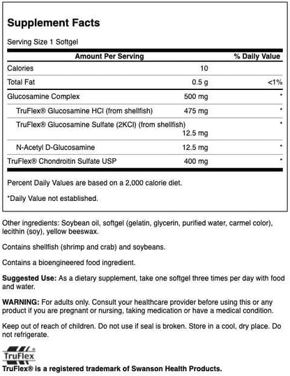 Swanson Glucosamine Complex & Chondroitin Sulfate 500/400 Milligrams 120 Sgels