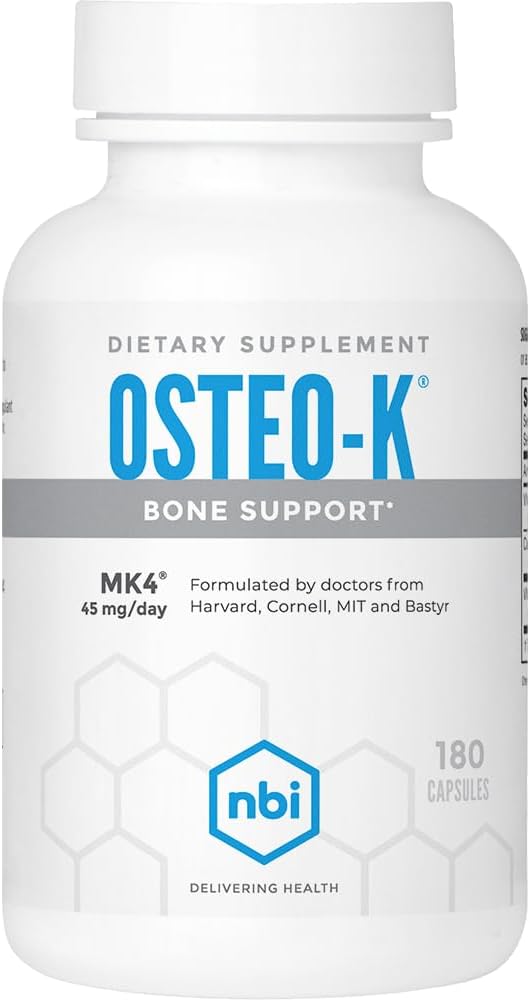 Osteo-K Bone Support | Vitamin D & K Complex with Calcium Citrate Supplement | 45mg Vitamin K2 (MK4) for Strong Bone Health & Function | 180ct Veggie Capsules