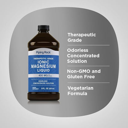 Piping Rock Liquid Ionic Magnesium | 400 mg | 8 oz | Non-GMO, Gluten Free Supplement