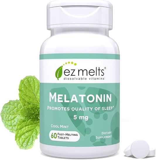 EZ Melts Dissolvable Melatonin, 5 mg, Sugar-Free, 2-Month Supply, Cool Mint-Flavored