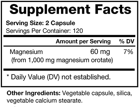 Magnesium Orotate - Bioavailable Chelated Mineral Supplement - 60 mg per Serving - Supports Sleep, Heart Health, Energy, Muscle & Nerve Health - 120 Capsules