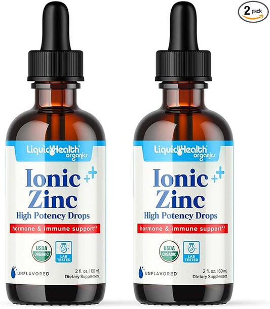 LIQUIDHEALTH USDA Organic Ionic Zinc High Potency Drops - Trace Mineral Liquid Vitamin Supplement for Adults, Kids - Immune & Digestive Support, Skin & Wound Health - USA Made, Vegan, Non-GMO (2 Pack)
