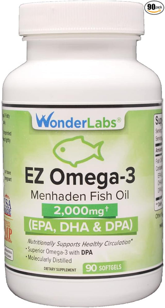 Atlantic Menhaden Fish Oil Omega-3 2000 mg, Burpless, Made in The USA, Perfect Balance of EPA+ DHA + DPA 90 Softgels