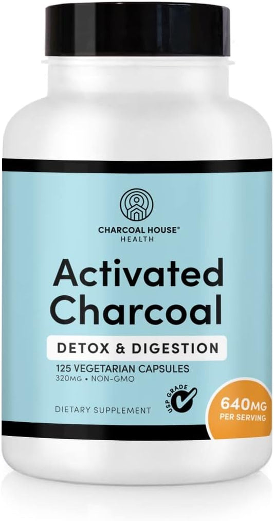 Activated Charcoal Capsules for Adults | Natural, Vegan, Non-GMO & Gluten Free | USP Charcoal Pills for Stomach Cleanse, Healthy Digestion, Gas & Nausea | USP Medical Grade | 125 ct.