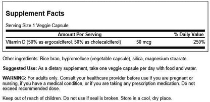 Swanson Vitamin D Complex with Vitamins D2 & D3 - Complete Sunshine Vitamin Complex for Bone, Dental & Immune Health - Vitamin Supplement (50 mcg, 60 Veggie Capsules) (3 Pack)
