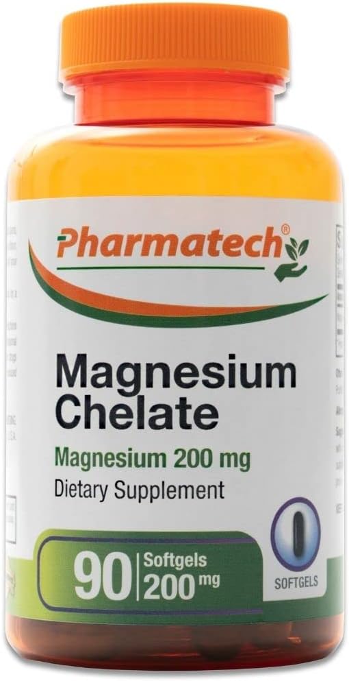 Magnesium Chelate 200 mg, Glycinate, High Absorption Magnesium, 100% Chelated, Better Sleep, Stress Relief, Improve Energy, for Women and Men, 90 Softgels, by Pharmatech ®