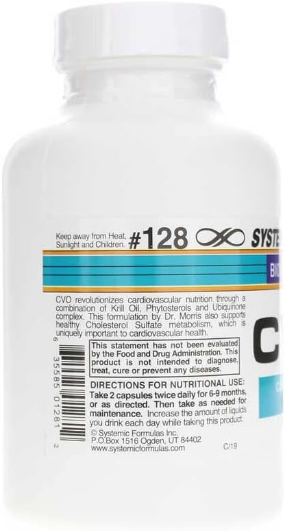 Systemic Formulas 128 CVO-R Cardiovascular Oil, 60 Softgels. Coenzyme Q10 + Krill Oil + Triglyceride Fish Oil + phytosterols. Excellent Source of EPA and DHA.