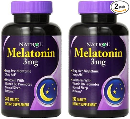 Natrol Melatonin Tablets, Helps You Fall Asleep Faster, Stay Asleep Longer, Faster Absorption, Vegetarian, 3mg, 240 Count (Pack of 2)