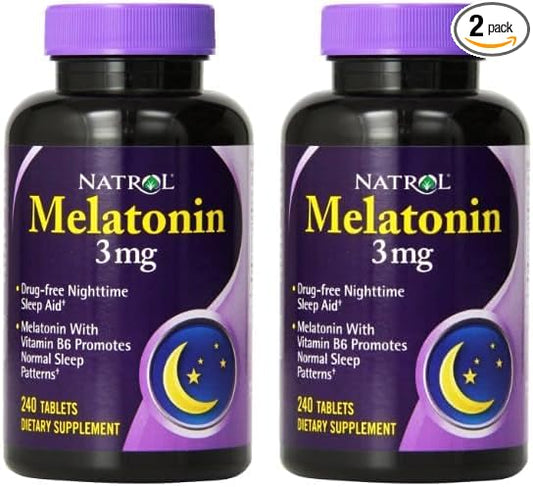 Natrol Melatonin Tablets, Helps You Fall Asleep Faster, Stay Asleep Longer, Faster Absorption, Vegetarian, 3mg, 240 Count (Pack of 2)