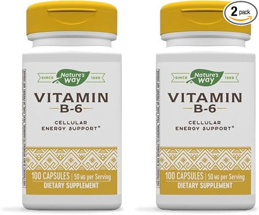 Nature's Way Vitamin B-6 Supplement, Cellular Energy Support*, 50mg per Serving, 100 Capsules (Pack of 2)