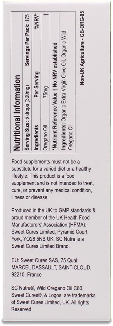 Wild Oregano Oil C80 Soil Association Certified Organic - High Strength 80% Carvacrol - Origanum Vulgare Oil | 25ml / 0.85 Fl oz