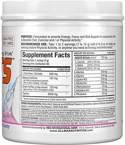 ALLMAX Nutrition AMINOCUTS (ACUTS), Amino-Charged Energy Drink with Taurine, L-Carnitine, Green Coffee Bean Extract, Cotton Candy, 30 Servings