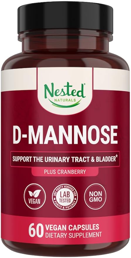 Nested Naturals D-Mannose 500mg Caspules with Cranberry Extract, D Mannose Cranberry Pills, Urinary & Bladder Support, 60 Vegan Capsules
