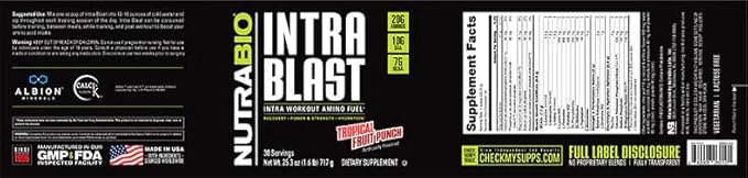 NutraBio Intra Blast Bcaa Powder Amino Acid Supplement, Electrolyte & Hydration Blend, Intra, Pre Workout & Muscle Recovery, 20g Eaa Amino Acids Powder, 5g Glutamine- Tropical Fruit Punch, 30 Serving