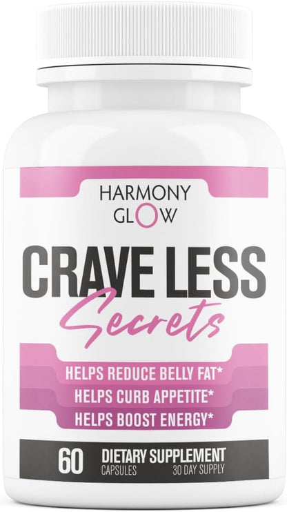 Crave Less: Secrets | NEW FORMULA Max Strength Appetite Suppressant Weight Loss Pills for Women | Belly Fat Burner, Carb Blocker, Energy Booster | 7 Ultra Ingredients for Fast Results - 60 Capsules