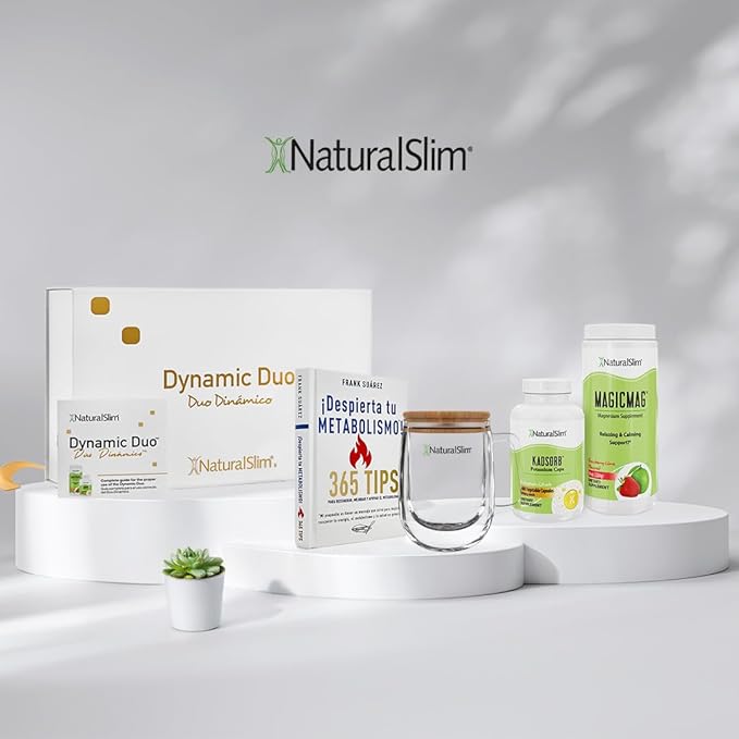 NaturalSlim Dynamic Duo Gift Set - Bundle of MagicMag Magnesium Powder, Kadsorb Potassium Caps, Despierta tu Metabolismo! Book, Double Glass Mug, & Premium Gift Box with Information Leaflet