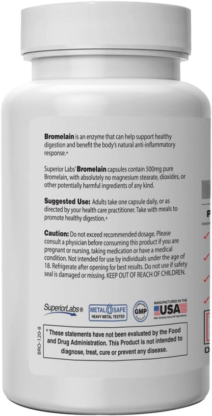 Superior Labs – Bromelain 500mg Supplement – Non GMO, Bromelain Enzyme – 2,400 GDU/Gram – Supports Healthy Digestion – 120 Vcaps