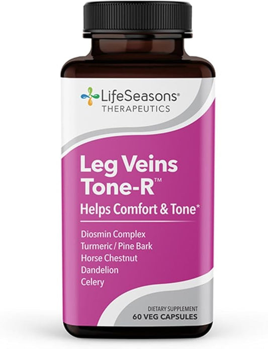 LifeSeasons Leg Veins Tone-R - Supports Vein Health & Circulation - Reduces Spider Veins, Restlessness & Heavy Legs - Enhances Vascular Strength - Diosmin, Horse Chestnut & Turmeric - 60 Capsules