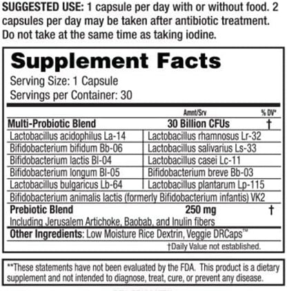 Dr. Tennant's Probiotic Formula with Prebiotics | 30 Billion CFUs | Time-Release, Acid-Resistant, Vegan Capsules | Gluten-Free, Dairy-Free, No Refrigeration Needed