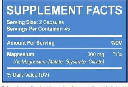 Triple Magnesium Complex/for Muscles, Nerves,& Energy/High Absorption / 90 Capsules Supplement Dietary Edible Fitness Healthcare Optimum, Transparent