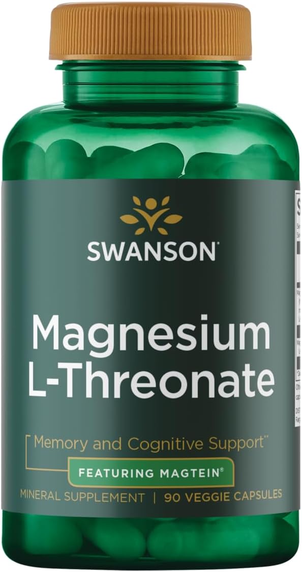 Swanson Magnesium L-Threonate - Mineral Supplement Promoting Nervous System Health - May Support Cognitive Health, Learning & Memory - (90 Veggie Capsules)